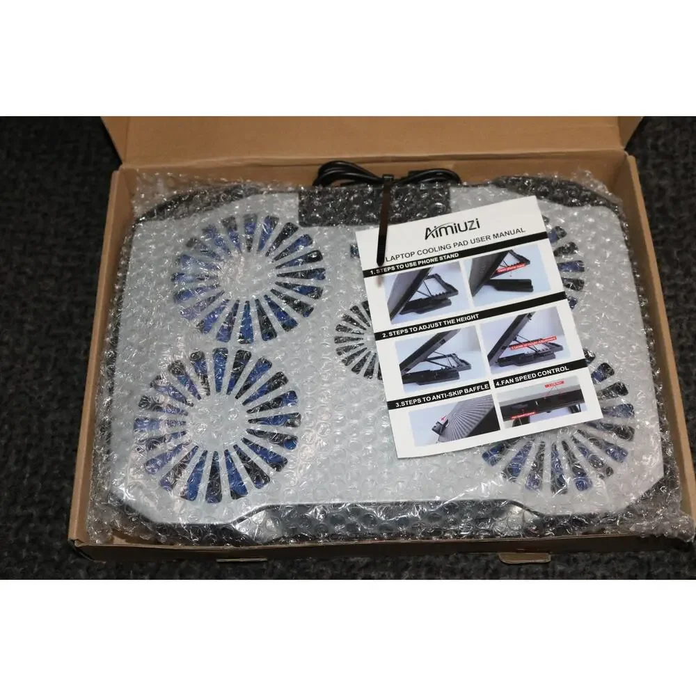 AIMIUZI Laptop Cooling Pad Gaming w/5 Quiet Fans 12-15.6 5 Height Adj 2 USB